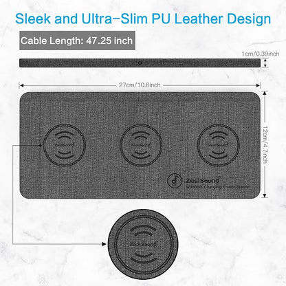 ZealSound Triple Wireless Charger,Charging Pad,Ultra Slim Fast 3x10W Charger Station for Multiple 3 Devices New Airpods Samsung Earbuds Mat Dock W/AC Adapter for All Wireless Charging Phones