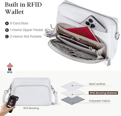 befen Genuine Leather Crossbody Purses for Women Small Crossbody Bags Purse with Built in RFID Blocking Wallet