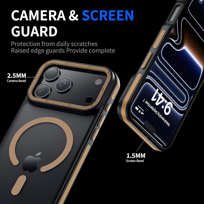 Strong Magnetic for iPhone 17 Pro case with Camera Lens Protector [10Ft Military-Grade Protection] Compatible with MagSafe Shockproof Slim Thin Cover case for iPhone 17 Pro 6.3 inch, Brown