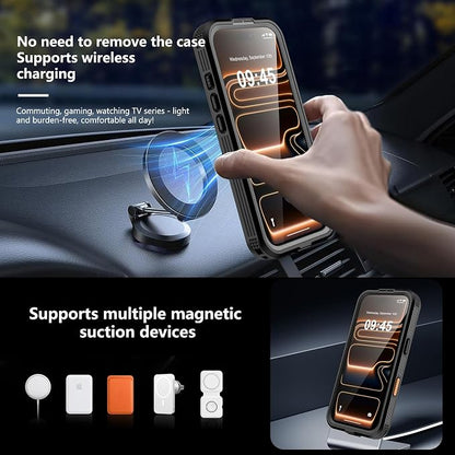 GOLDJU 2025 New Magnetic for iPhone 17 Pro Case-Waterproof, Built-in Screen & Camera Protector-IP68 Underwater Full Body 16FT Military Dropproof Shockproof Case for 17 Pro 6.3''- Black