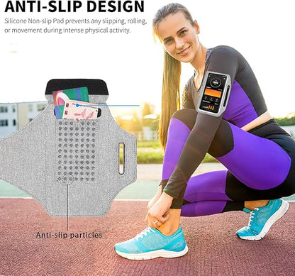 Running Armband with Earphone Bag Cell Phone Armband for iPhone 17 16 15 Pro 14 Plus 13 11 XR, Galaxy S24/S10 Water Resistant Sports Phone Holder Case & Zipper Slot Car Key Holder for 6.7 inch Phone