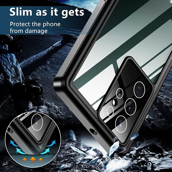 SPIDERCASE Designed for Samsung Galaxy S22 Ultra Case, Waterproof Built-in Screen Protector Full Protection Heavy Duty Shockproof Case, Green/Clear