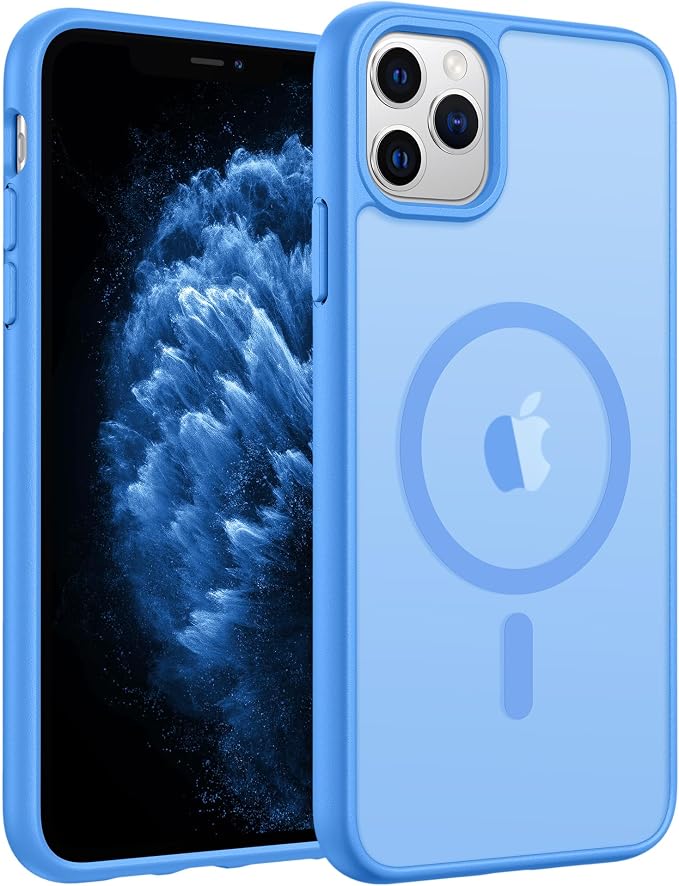 FNTCASE for iPhone 11 Pro Case, Fit for Magsafe, Translucent Matte Back | Magnetic Phone Cases, 14FT Military Grade Drop Protection, Shockproof Bumper, Slim Protective Cover, Ice Blue