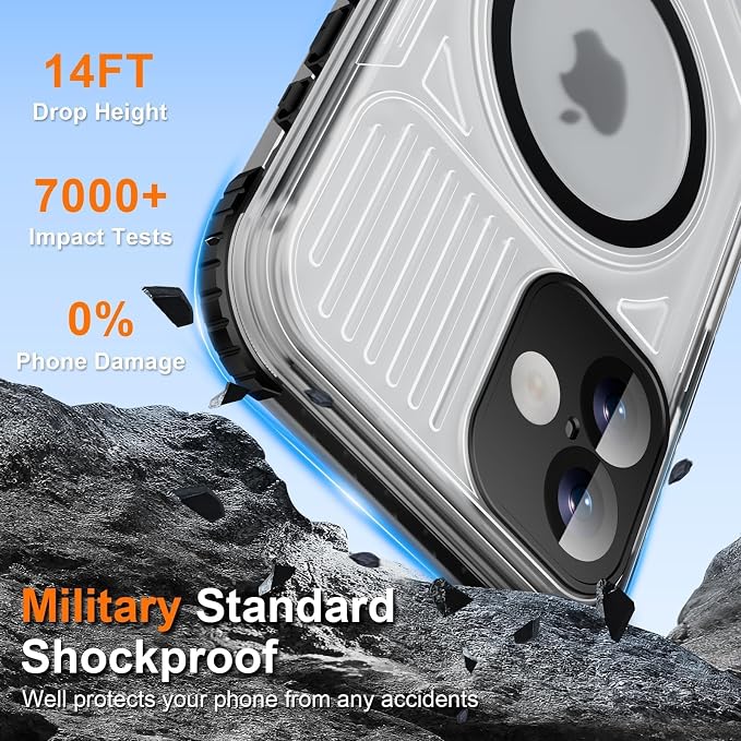 WIFORT for iPhone 16 Plus Waterproof Case, [IP68 Underwater] [Blue Light Filter Lens] [15FT Military Shockproof], Fit for Magsafe Full Body Magnetic Frosted Phone Case with Lanyard, 6.7" Black