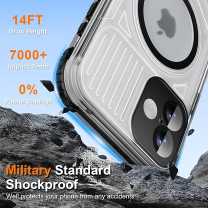 WIFORT for iPhone 16 Plus Waterproof Case, [IP68 Underwater] [Blue Light Filter Lens] [15FT Military Shockproof], Fit for Magsafe Full Body Magnetic Frosted Phone Case with Lanyard, 6.7" Black