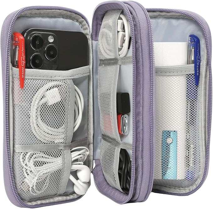 CAAORDKSO Cord Organizer Bag, Travel Cable Organizer Case Waterproof Accessories Pouch with Handle, Travel Electronic Carrying Bag for Cable, Cord, Charger, Phone, Power Bank, Earphone(Purple, Medium)