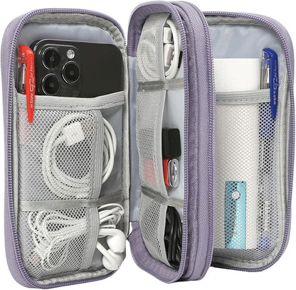 CAAORDKSO Cord Organizer Bag, Travel Cable Organizer Case Waterproof Accessories Pouch with Handle, Travel Electronic Carrying Bag for Cable, Cord, Charger, Phone, Power Bank, Earphone(Purple, Medium)