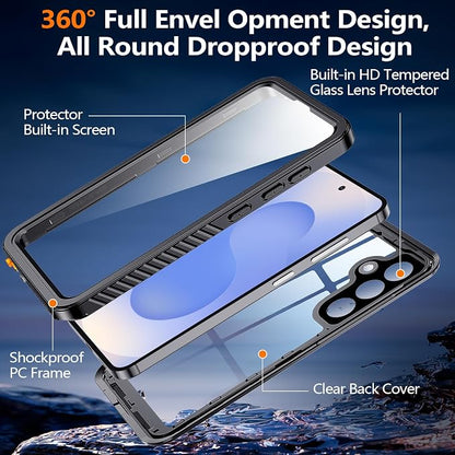 MOZOTER for Samsung Galaxy S25 Plus Case Waterproof,[IPX8 Underwater Case][Full Body Shockproof & Military Dropproof] Built-in Screen Protector Clear Sound Quality for Samsung S25 Plus 6.6 inch-Black