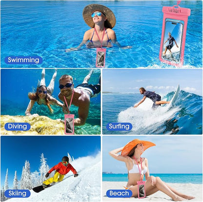 2 Pack IPX8 Waterproof Phone Pouch for iPhone 16/15/14/13 Pro Max Plus (7.2 Inch) - Swimming, Diving, Snorkeling, Snowproof - Touchscreen Friendly Underwater Photography Dry Bag(Pink&Blue)