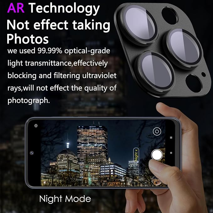 2 Pack Camera Lens Protector for iPhone 16 Pro/16 Pro Max,Metal AR Tempered Glass Rear Camera Screen Cover,Anti-Scratch,Strong Adsorption,Case Friendly, Easy to Install-Black