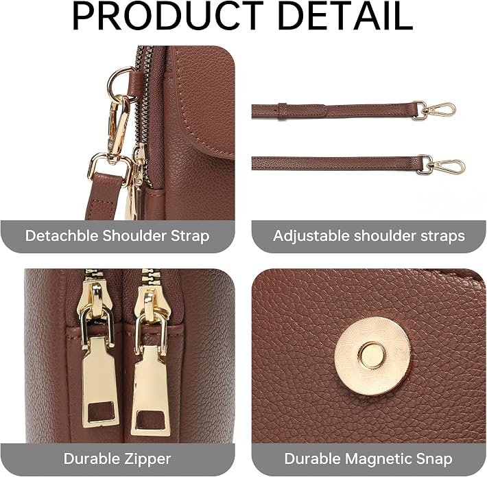 Small Crossbody Bags for Women Leather Multi Pocket Cell Phone Purse with RFID Blocking Card Slots for Everyday Use