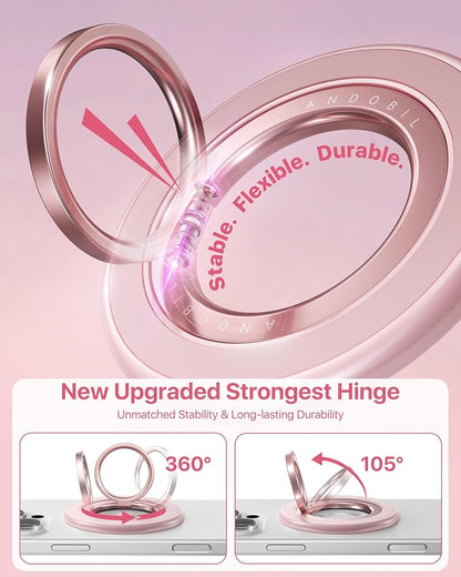andobil [2026 3rd Gen] Magnetic Phone Grip for MagSafe [360° Rotatable & Ultra-Stable] Two-Sided Magnet Cell Phone Ring Holder Compatible with MagSafe Accessories, iPhone 17 Air 16 15 14 Pro Max, Pink