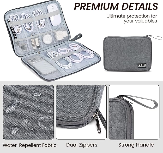 Large Slim Cable Organizer Travel Case, Single-Layer Electronic Accessories Pouch for Chargers, Cords, Power Bank, Mouse and SD Cards, 12.6 x 9.45 x 1.57 Inches