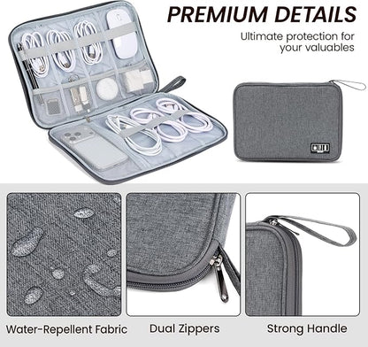 Large Slim Cable Organizer Travel Case, Single-Layer Electronic Accessories Pouch for Chargers, Cords, Power Bank, Mouse and SD Cards, 12.6 x 9.45 x 1.57 Inches