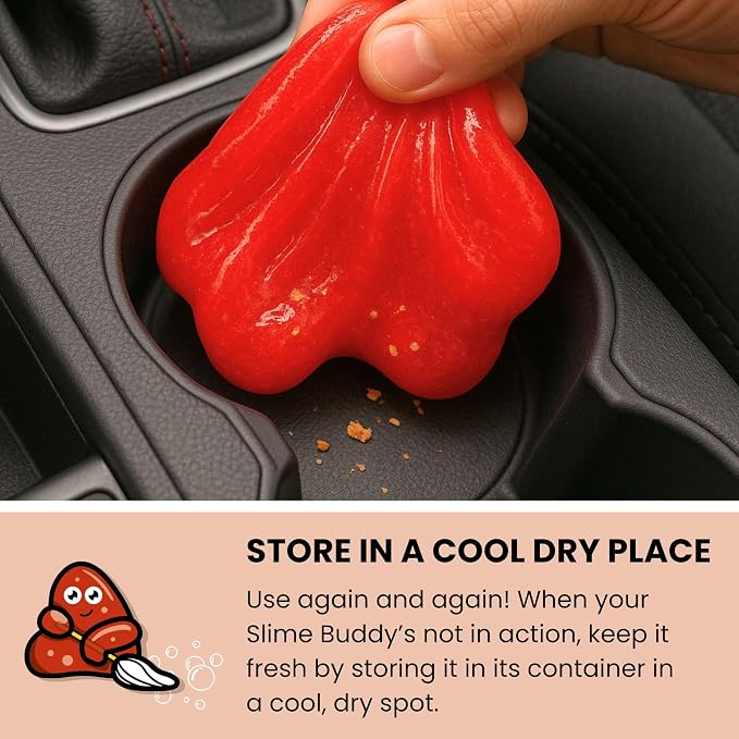 Slime Buddies Car Cleaning Gel Putty - 3 Pack Strawberry Scent Interior Detailing Tool for Cup Holder, Air Vent & Keyboard - Reusable Auto Detailing Accessory - Dust Remover Goop - Gift for Men Women