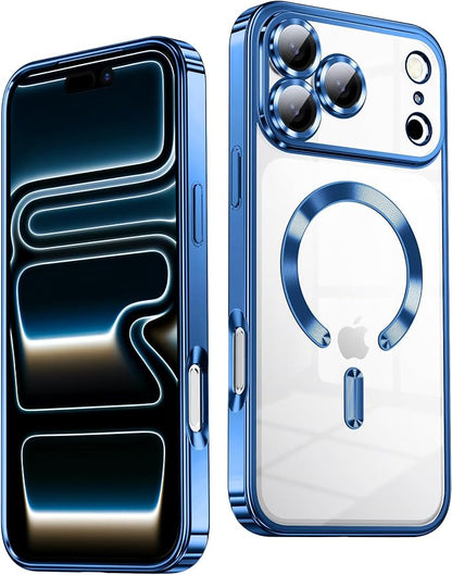 Slim Thin for iPhone 17 Pro Case Clear, Compatible with MagSafe, Built-in Camera Lens Protector, Shockproof Protective Phone Case, Soft Electroplated Magnetic Cover, Sapphire Blue