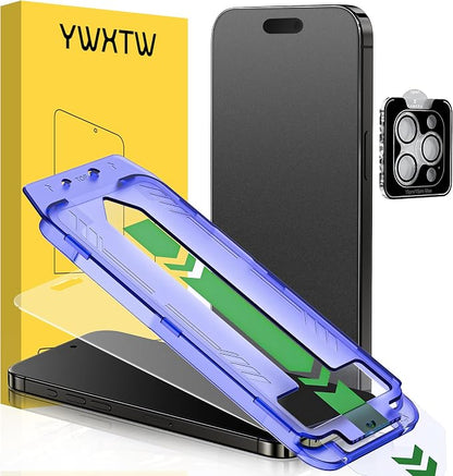 YWXTW 2 Pack Matte Screen Protector for iPhone 15 Pro 6.3 Inch + 1 Set Camera Lens Protector, Anti Glare Anti Fingerprint 15 Pro Glass Screen Protector, Bubble Free, Smooth as Silk