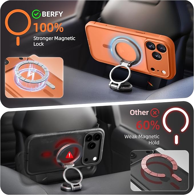 BERFY for iPhone 17 Pro Max Case, Compatible with MagSafe, Built-in Privacy Screen Protector, Camera Protection, Shockproof Full Body Phone Case 6.9", Translucent Cosmic Orange