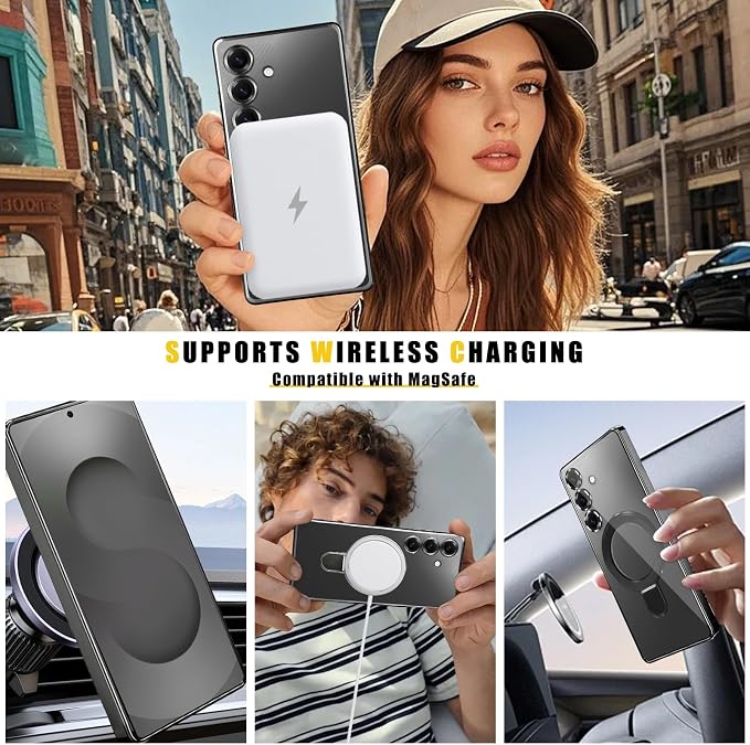 Magnetic Ring Case for Samsung Galaxy S24 Plus Case Kickstand Compatible with MagSafe Built-in Camera Lens Protector Shockproof Phone Case for Samsung S24Plus - Black
