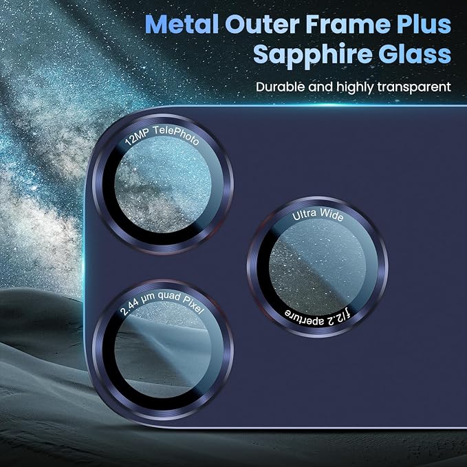 Uyiton for iPhone 17 Pro Max Camera Lens Protector - [Unique Typography + Phone Lens Red Circle Design] Metal Tempered Glass Camera Cover, Deep Blue + Red