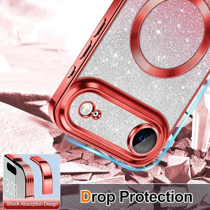 Hython for iPhone Air Case Glitter Clear Magnetic Phone Cases [Compatible with MagSafe] Full Camera Lens Protector Sparkle Luxury Plating Slim Shockproof Protective Cover Women, Gradient Red