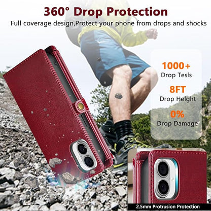 Wallet Case for iPhone 16 Plus with Card Holder/Crossbody Wallet/Strap| RFID Blocking | Magnetic | Kickstand | Detachable | PU Leather Phone Case for iPhone 16 Plus,6.7 in,Wine Red