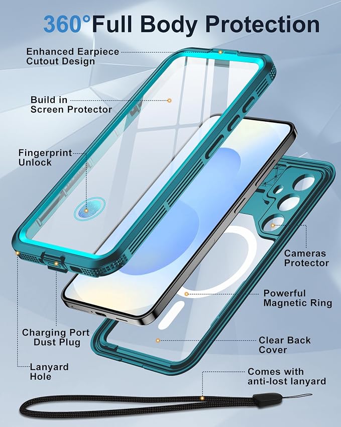 for Samsung Galaxy S25 Waterproof Case, [Fit for Magsafe] [IP68 Water Proof] [Built-in Screen Protector], Magnetic Heavy Duty Military Grade Rugged Phone Case for S 25 6.2", Teal