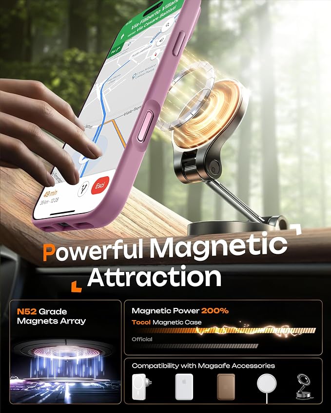 TOCOL for Phone 16 Pro Case, Compatible with Magsafe Charger, Full Camera Protection, Drop Protection, Translucent Matte Phone Case for iPhone 16 Pro 6.3 inch (Lilac Purple)
