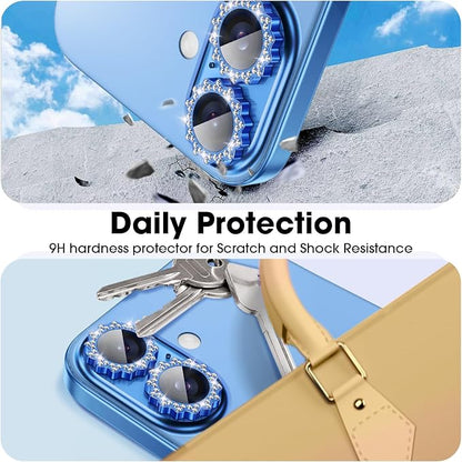 Xfilm for iPhone 16/16 Plus Camera Lens Protector Bling Individual Sun Design Diamond Ring 9H Hardness Scratchproof Protector, Stylish Phone Accessories, Case Friendly (Blue)