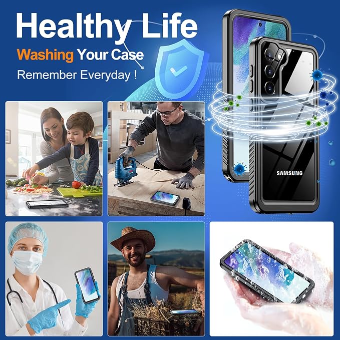 Hualele for Samsung Galaxy S21 FE Case Waterproof, Built in Lens & Screen Protector Rugged Full Body Protective Military Grade Drop Protection IP68 Underwater Cover Case for Galaxy S21 FE 5G Black