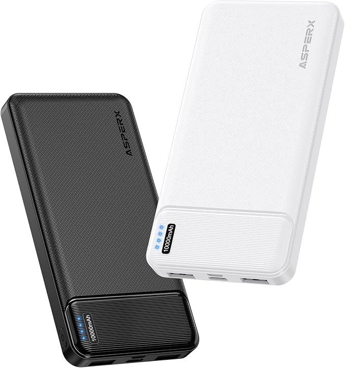 AsperX 2-Pack 10000mAh Slim Portable Charger,Portable Power Bank | USB C in&Out Fast Charging Battery Pack,Compatible with iPhone Samsung Tablet and Heated Vest