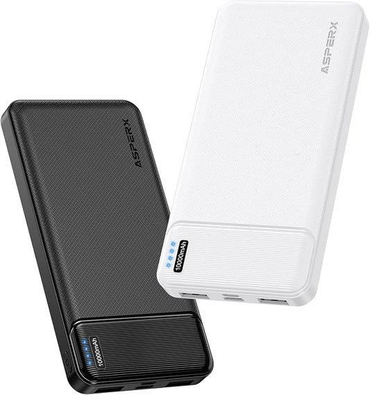 AsperX 2-Pack 10000mAh Slim Portable Charger,Portable Power Bank | USB C in&Out Fast Charging Battery Pack,Compatible with iPhone Samsung Tablet and Heated Vest