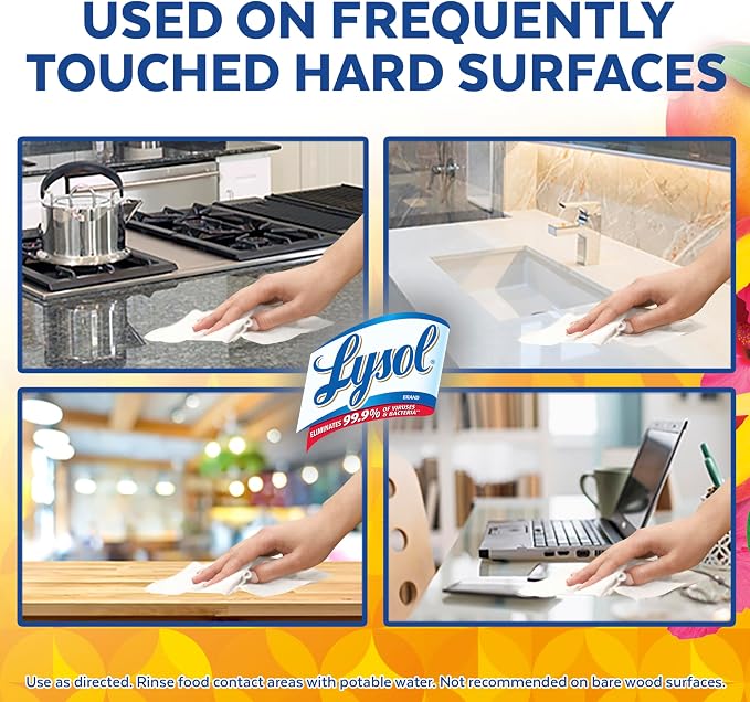 Lysol Disinfectant Wipes, Multi-Surface Cleaning Wipes, Dorm Room Essentials For Disinfecting and Cleaning, Mango & Hibiscus 80ct