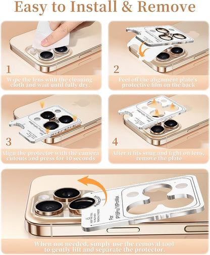 GolbinBox Camera Lens Protector for iPhone 17 Pro Max/17 Pro/16 Pro Max/16 Pro, 1:1 Invisible Fit, 9H Tempered Glass Ultra HD Metal Individual Camera Cover, Case Friendly, Desert Gold