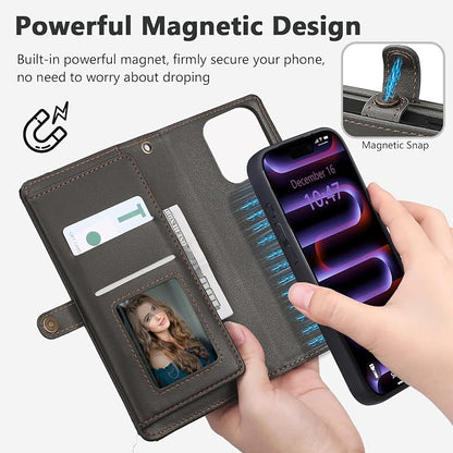 Wallet Case for iPhone 16 Pro Max with Card Holder/Crossbody Wallet/Strap| RFID Blocking | Magnetic | Kickstand | Detachable | PU Leather Phone Case for iPhone 16 Pro Max,6.9 in,Black