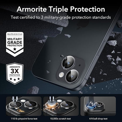 ESR 2 Pack Camera Lens Protector for iPhone 15/15 Plus/14/14 Plus, Ultra-tough HD Individual Lens Protectors, Scratch Resistant, Ultra-thin Tempered Glass, Armorite Series, Clear