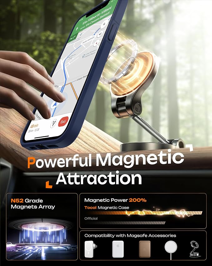TOCOL Magnetic for iPhone 12 Pro Max Case, Upgraded Full Camera Protection, Compatible with Magsafe, Drop Protection, Translucent Matte Back Bumper Phone Cover 6.7-Inch（Dark Blue）