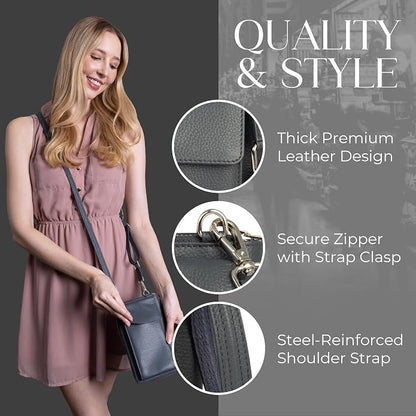 BULL GUARD Crossbody Leather Wallet Phone Purse, Anti Theft and RFID Blocking, Elegant Design for Travel