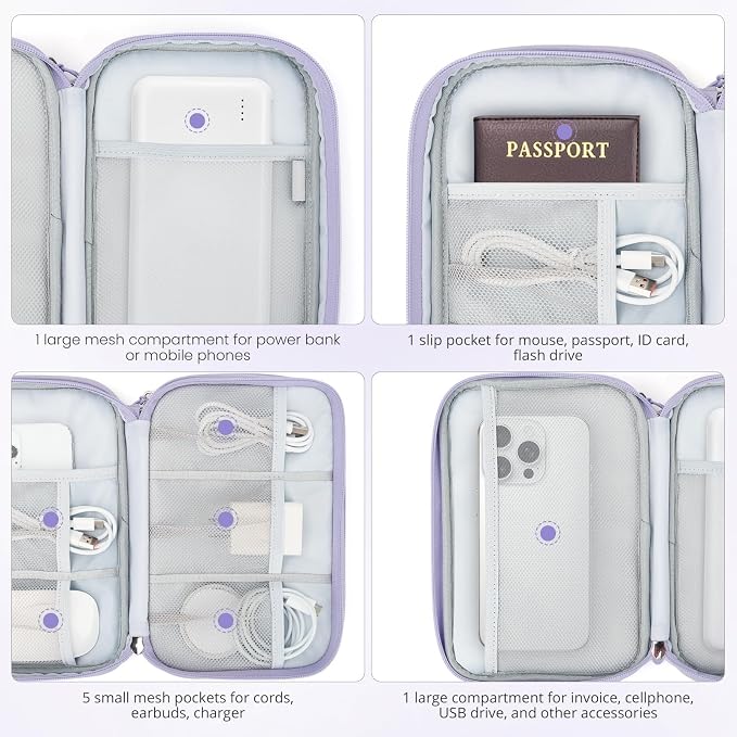 Skycase Tech Pouch - Lightweight Electronics Organizer Travel Case - Double Layers Cable Organizer - All-in-One Storage Bag for Charger, Cord, Phone, Flash Drive, Essentials - L