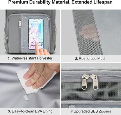 F-color Shower Caddy Portable for College Dorm Essentials - Large Hanging Sturdy Handle Toiletry Tote Bag with Hook, Multiple Pockets, Quick Dry Organizer for Camping, Travel, Gym, Grey