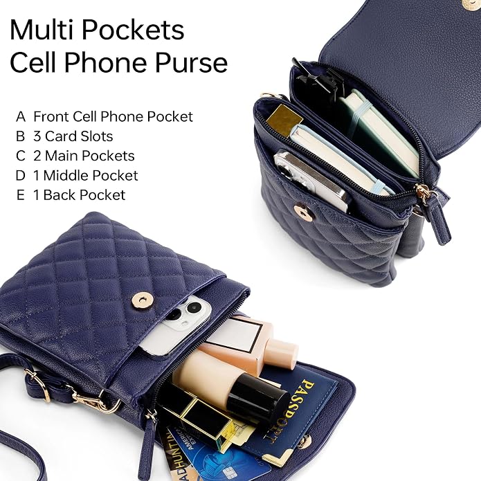 RFID Small Crossbody Purses for Women Quilted Cell Phone Purse with RFID Blocking Credit Card Slots