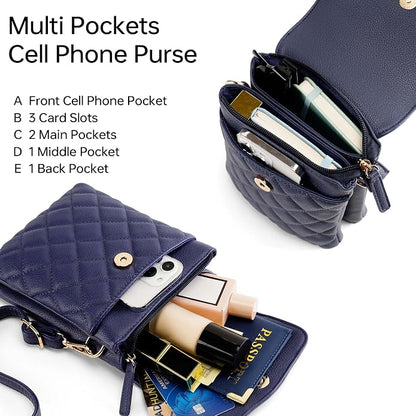RFID Small Crossbody Purses for Women Quilted Cell Phone Purse with RFID Blocking Credit Card Slots