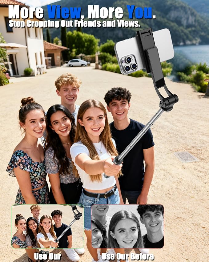 40" Selfie Stick with Light & Wireless Remote, Portable Phone Tripod Stand for iPhone & Android, Lightweight Foldable Selfie Stick for Travel, Vlogging, and Live Streaming