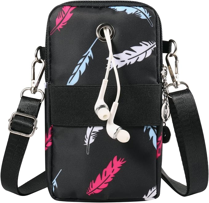 Cell Phone Armband Bag Purse with Crossover Body Shoulder Strap for Samsung Galaxy Z Fold 3 S22 Ultra S21 FE A03S A12 A32 5G A42 5G A52 5G A72 XCover Pro, Moto E G Pure Play G9 Power Pixel 6 (Feather)