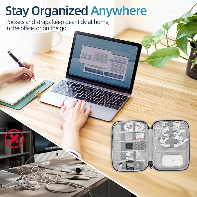 Cord Organizer Travel Case, Cable Organizer Bag for Chargers, USB Cables, Power Bank & Electronics Accessories, Portable Tech Organizer Pouch with Mesh Pockets, Water Resistant Travel Gear Bag