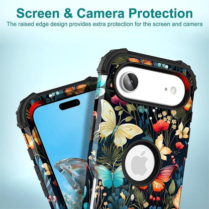Hocase for iPhone Air Case 6.5", Heavy Duty Shockproof Protection Soft Silicone Rubber+Hard Plastic Bumpers Hybrid Protective Case for iPhone Air 2025 - Joyful Butterfly