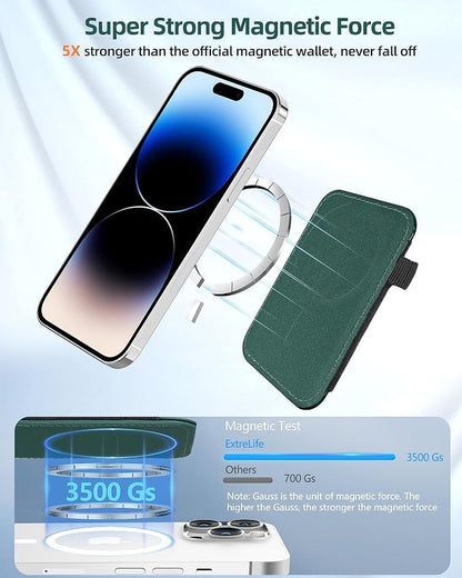 For Magsafe Wallet, Strongest Magnetic Wallet for iPhone 17/16/15/14/13/12 Series, for Magsafe Card Holder with 2 Card Slots, Magnetic Card Holder, RFID Blocking, Vegan Leather, Hold 7 Cards, Green