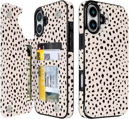uCOLOR for iPhone 17 Wallet Case with Card Holder PU Leather RFID Blocking Design iPhone 17 flip case for Women Men Magnetic Clasp Kickstand Design 6.3 inch (Almond Latte Polka Dot)
