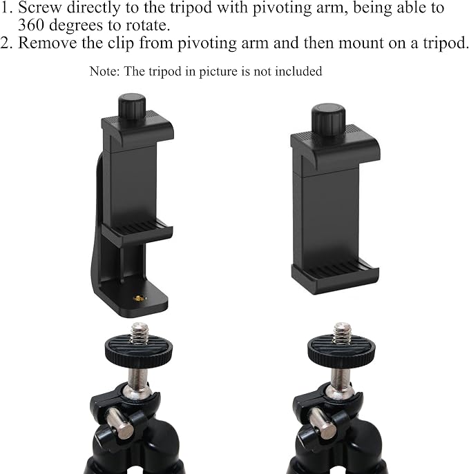 Ailun Phone Holder/Vertical and Horizontal Tripod Mount Adapter Rotatable Bracket with 1/4 inch Screw, Adjustable Clip for iPhone, Android Cell Phone, Selfie Stick, Camera Stand