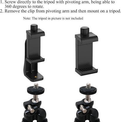Ailun Phone Holder/Vertical and Horizontal Tripod Mount Adapter Rotatable Bracket with 1/4 inch Screw, Adjustable Clip for iPhone, Android Cell Phone, Selfie Stick, Camera Stand